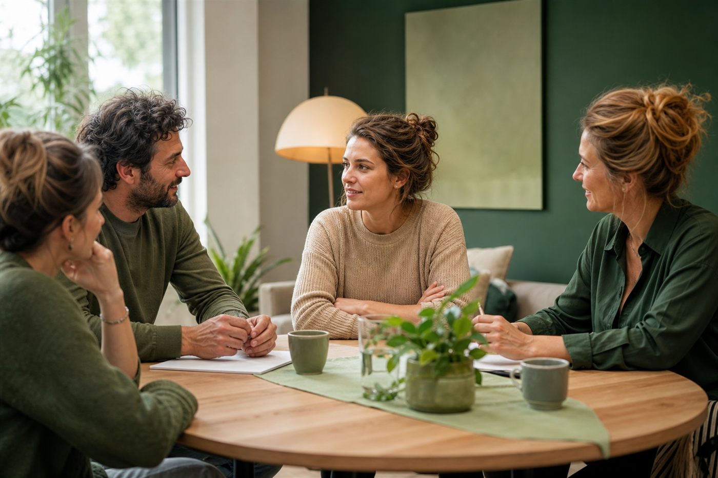 Behandelteam en cliënt bespreken samen het behandelplan aan tafel